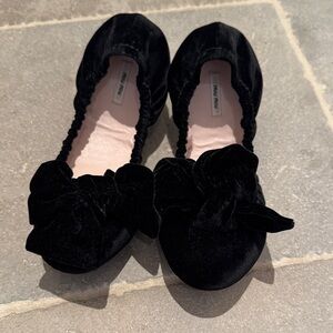 Miu Miu Black Velvet Flats with Bow